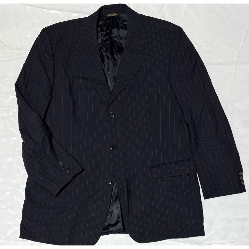 Brooks Brothers Brooksease Pinstripe Dark Gray Wool Blend Blazer Jacket Size 44L